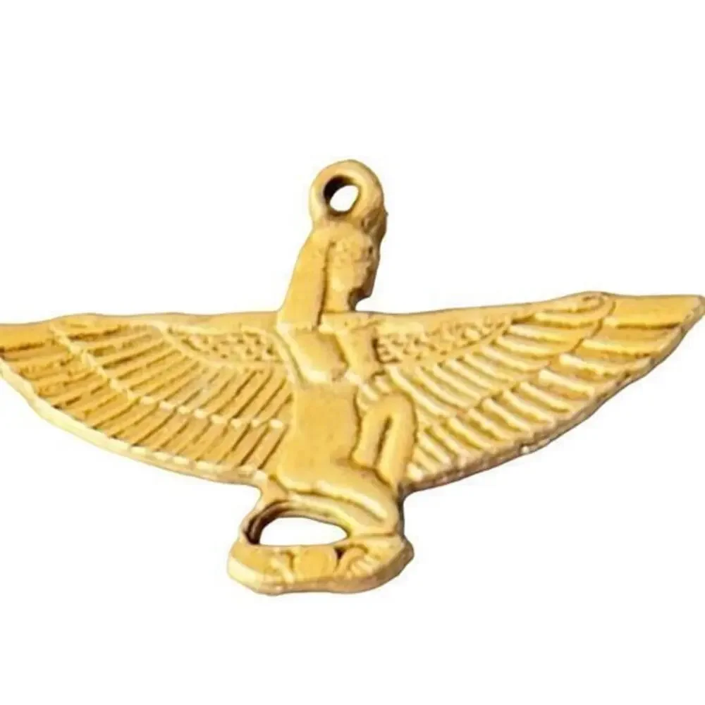 Lot of 4 Gold Egyptian Revival Goddess Charm Bead Pendant Vintage 2 Sided Isis